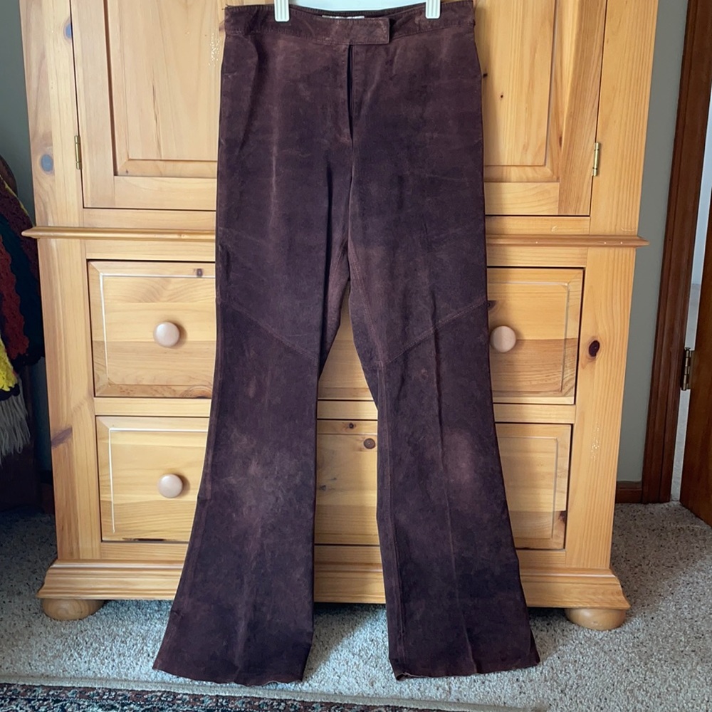 Women's Brown Suede Flare Pants